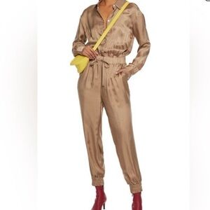 CINQ À SEPT Joyce Cupro Satin-twill Jumpsuit In Taupe